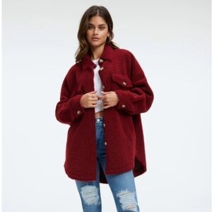GOOD AMERICAN TEAM CARDINAL SHERPA SHACKET JACKET Size 3/4 L/XL
